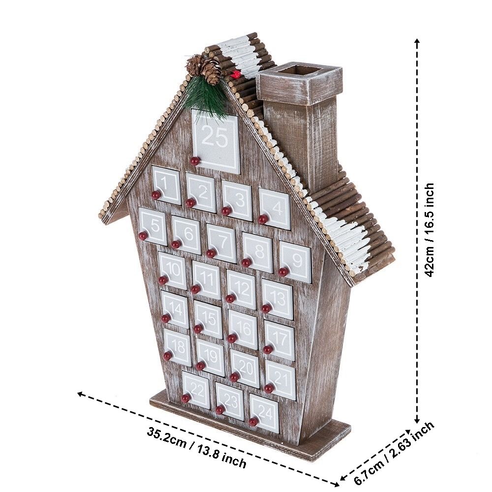 dimensions of 24 Days Hand-painted Grey Cottage-shaped Wooden Christmas Advent Calendar