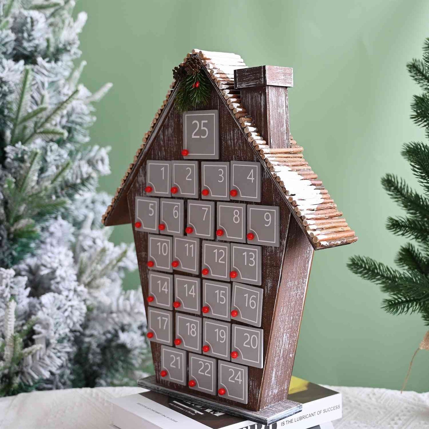 24 Days Hand-painted Grey Cottage-shaped Wooden Christmas Advent Calendar