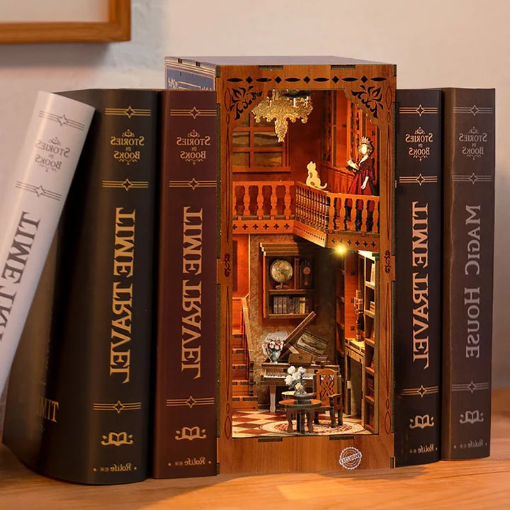 Grimm Cottage DIY Wooden Book Nook | Shelf Insert Decor | 3D Wooden Puzzles Bookend | Miniature Book Stand