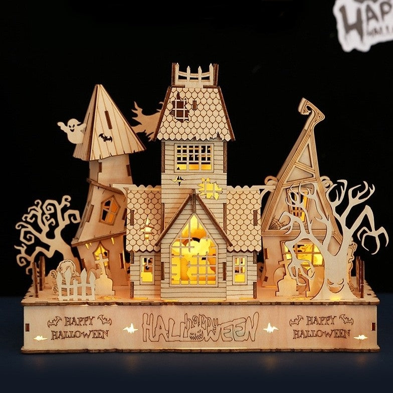 image displaying a assembled Halloween Haunted House 3D Wooden Puzzles