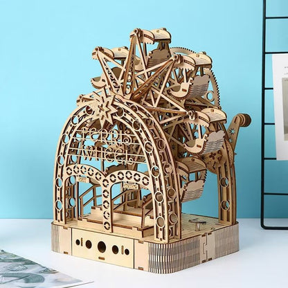 image display right side of an assembled Hand Cranked Ferris Wheel 3D Wooden Puzzle