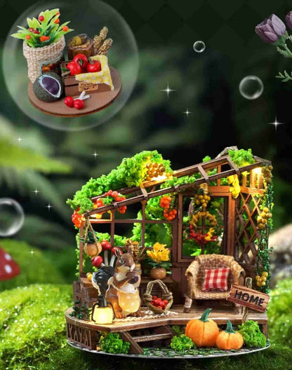 image displaying the miniature scene of the Harvest Festival DIY Miniature House Kit before putting on the bottle