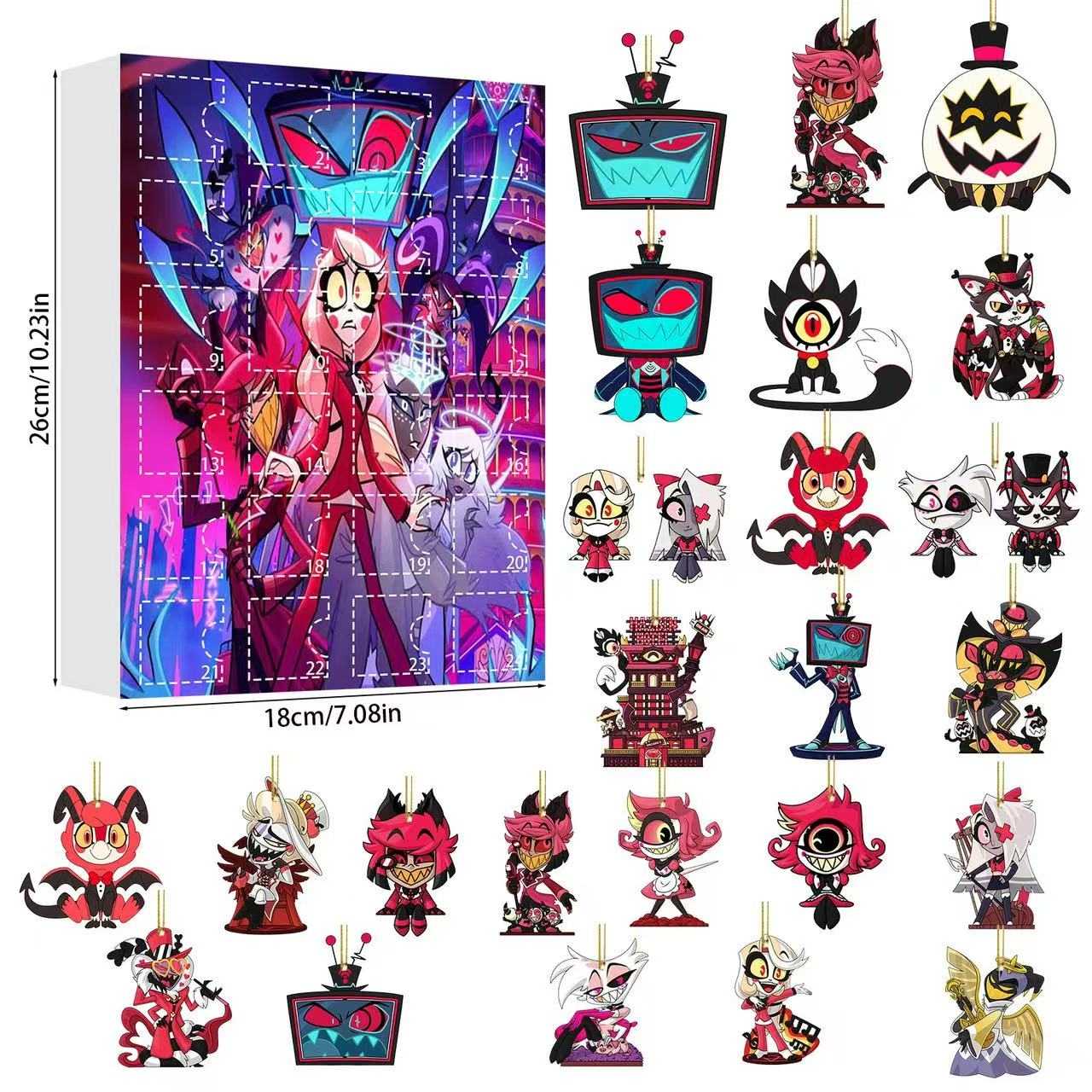 Advent calendar with small figurines on a white background