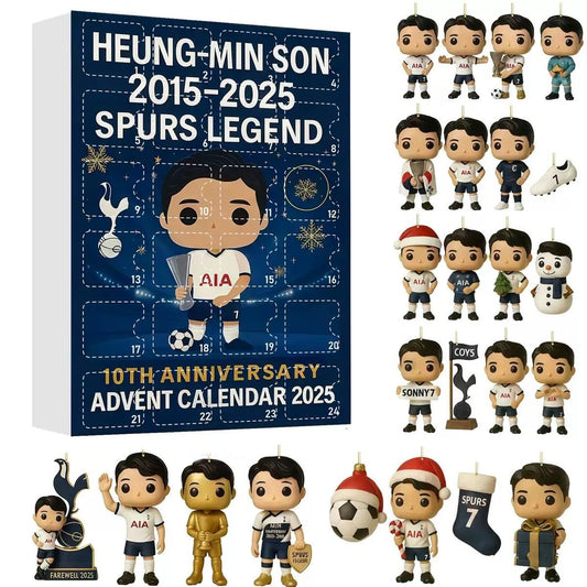 Advent calendar with Tottenham Hotspur football player figures and 10th anniversary details.
