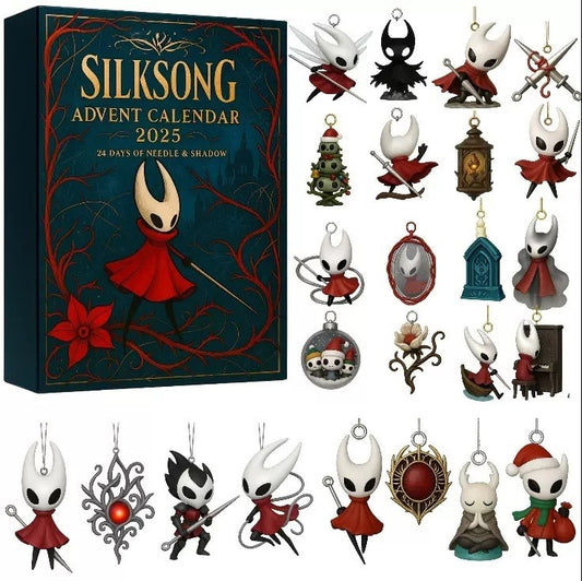 Silksong 2025 Advent Calendar with various character figurines displayed.