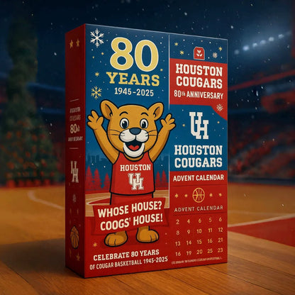 Houston Cougars 80th Anniversary Advent Calendar on a basketball court background