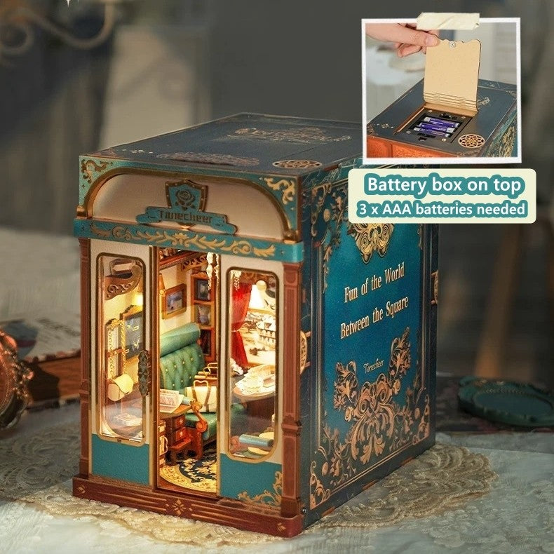 image showcasing the battery box on top of Infinity Train Cabin DIY Book Nook Kit