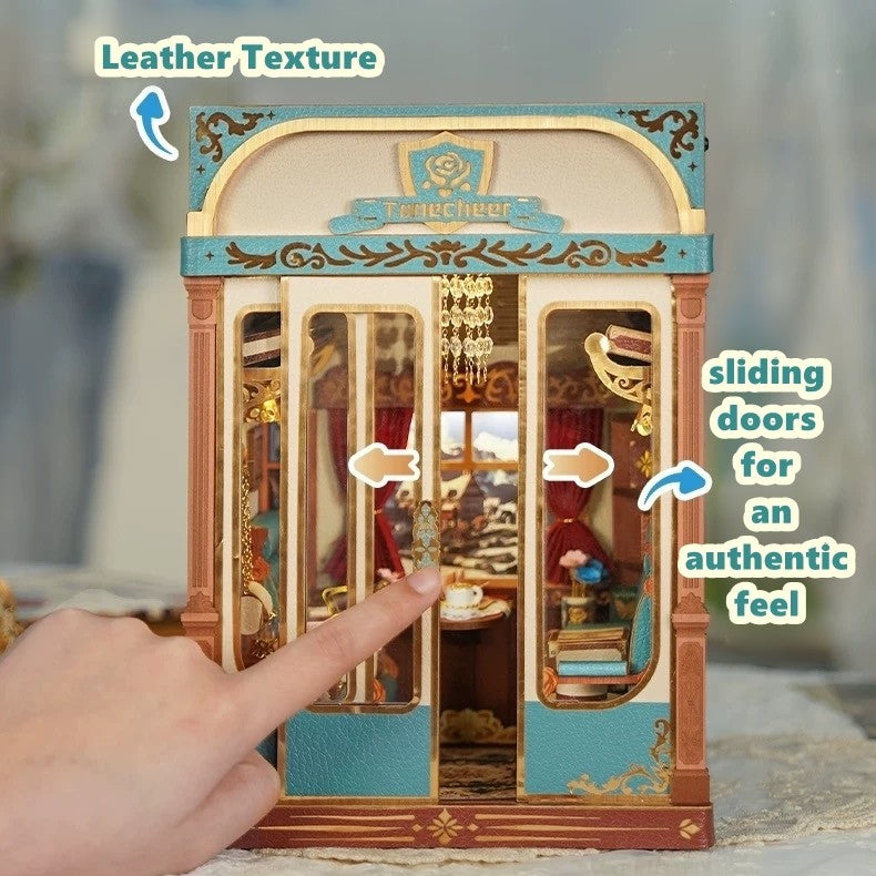 image showcasing the sliding doors of Infinity Train Cabin DIY Book Nook Kit