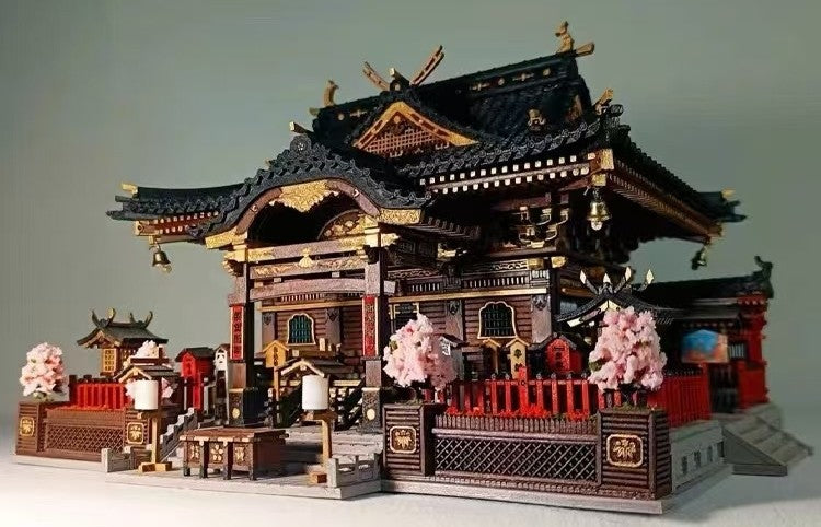 image displaying the assembled main hall of Japanese Hakurei Shinto Shrine DIY Miniature House Kit