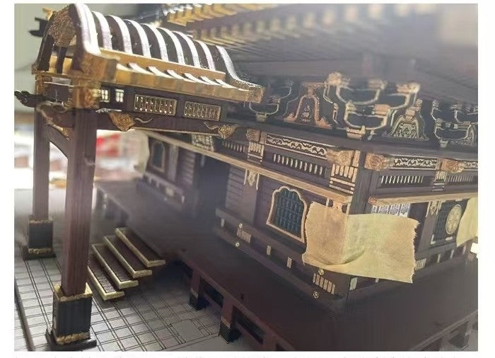 image displaying the arch of assembled main hall of Japanese Hakurei Shinto Shrine DIY Miniature House Kit