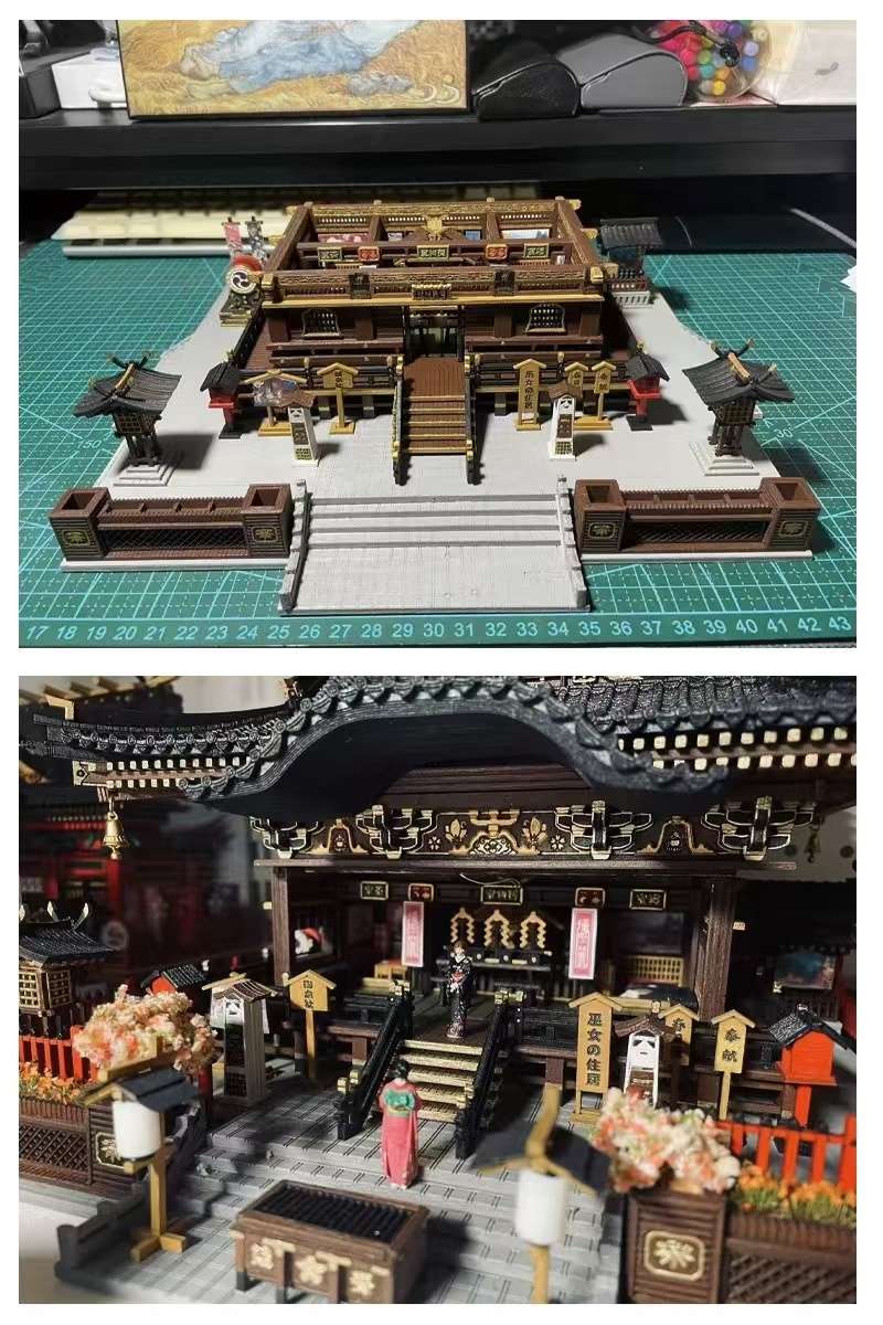 image displaying the details of assembled main hall of Japanese Hakurei Shinto Shrine DIY Miniature House Kit