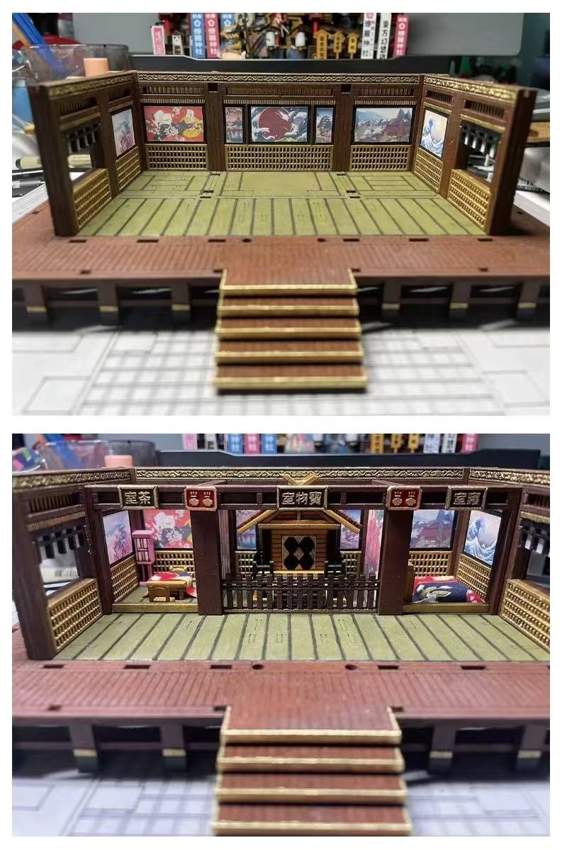 image displaying the details of assembled main hall of Japanese Hakurei Shinto Shrine DIY Miniature House Kit