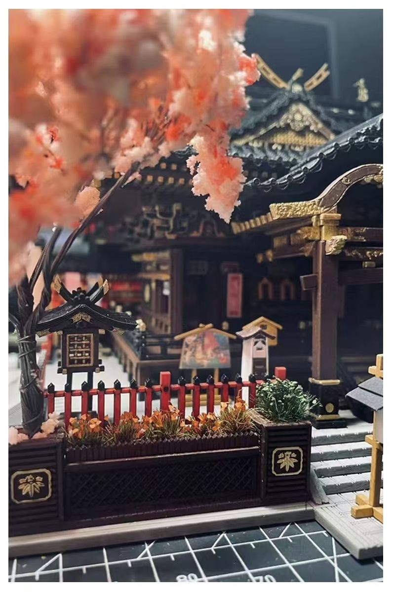 image displaying the details of assembled main hall of Japanese Hakurei Shinto Shrine DIY Miniature House Kit