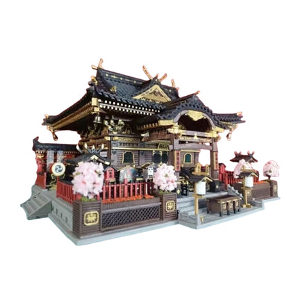 image displaying the assembled main hall of Japanese Hakurei Shinto Shrine DIY Miniature House Kit in white background