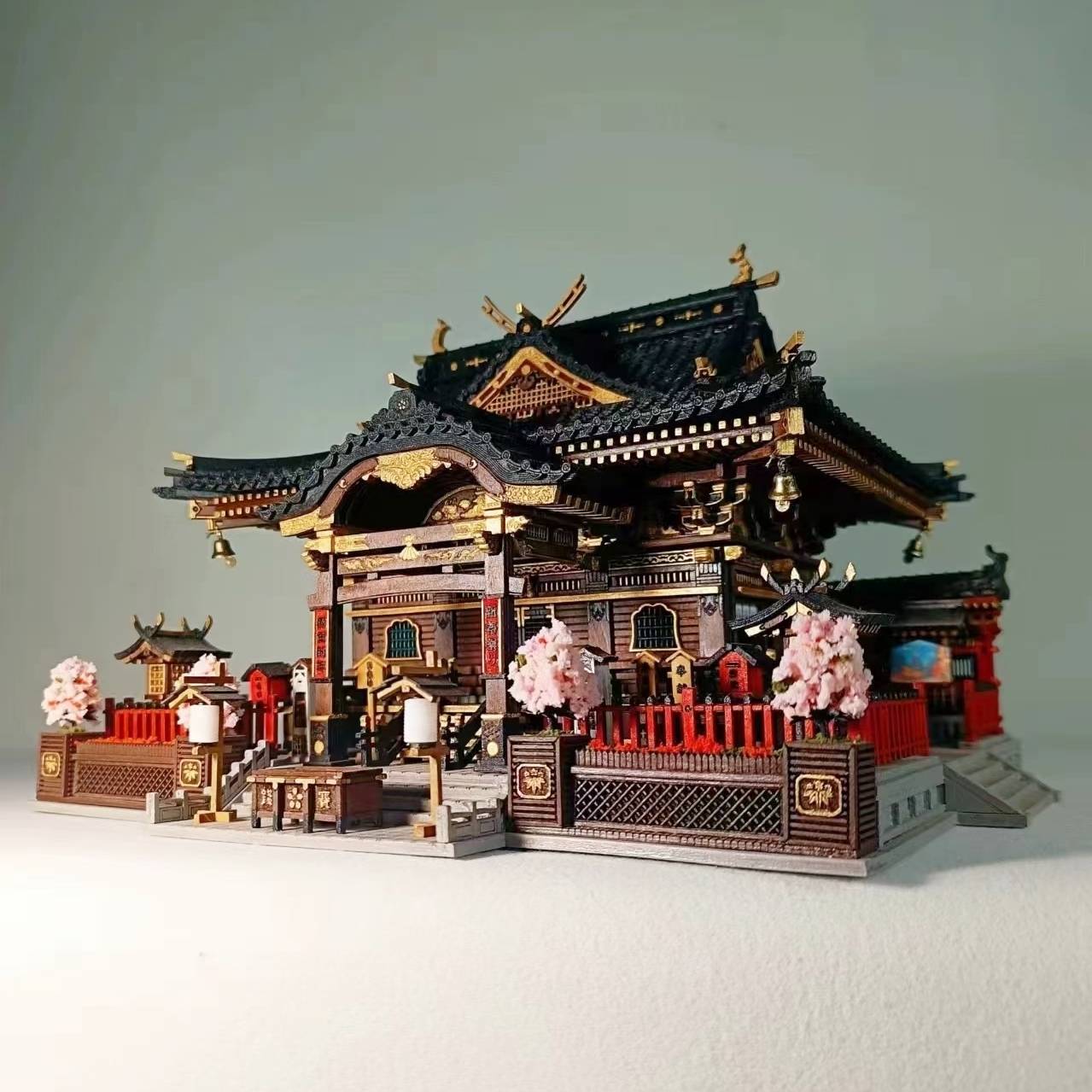 image displaying the assembled main hall of Japanese Hakurei Shinto Shrine DIY Miniature House Kit