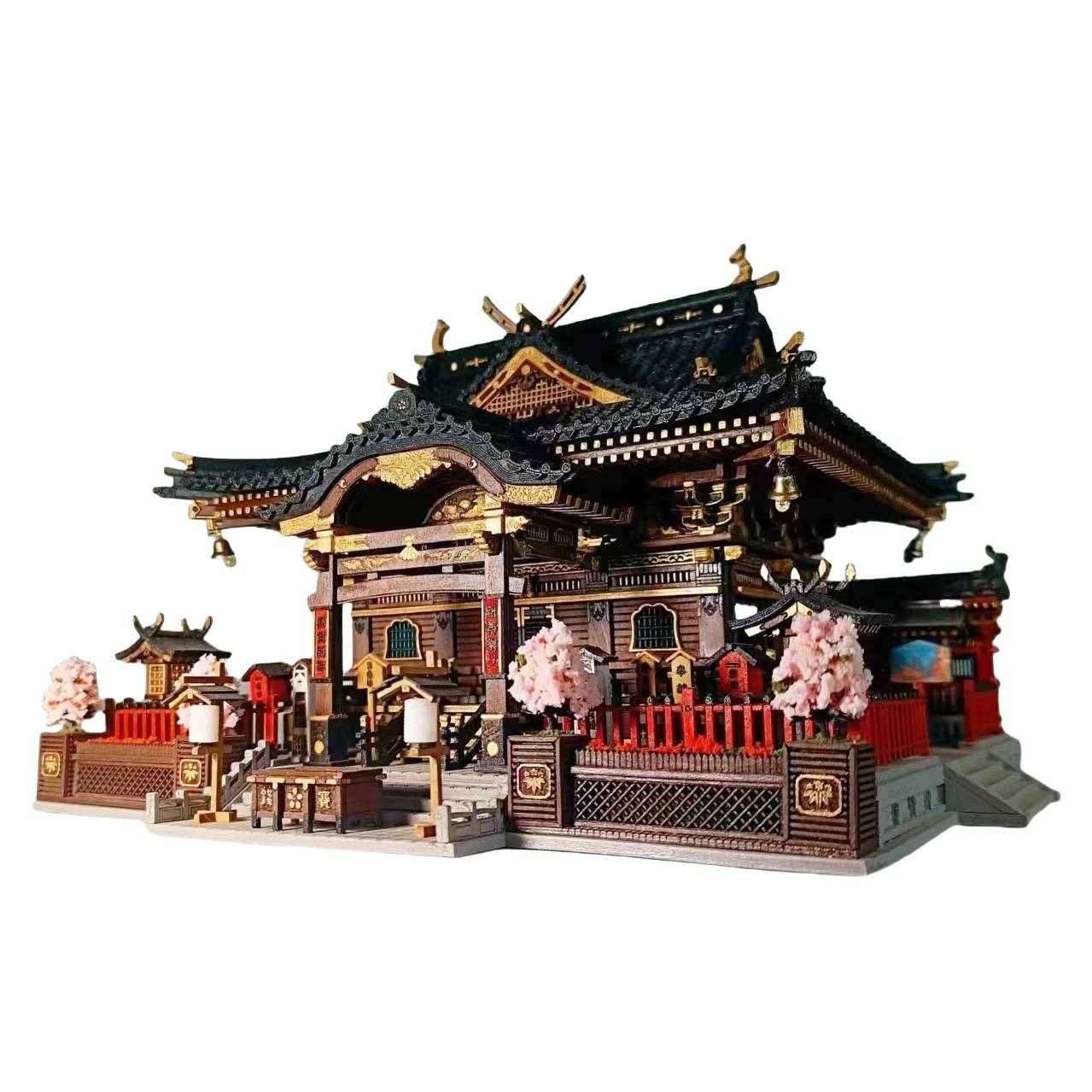 image displaying the assembled main hall of Japanese Hakurei Shinto Shrine DIY Miniature House Kit in white background