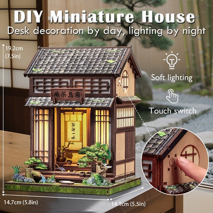 DIY miniature house with soft lighting and touch switch feature, suitable for desk decoration.