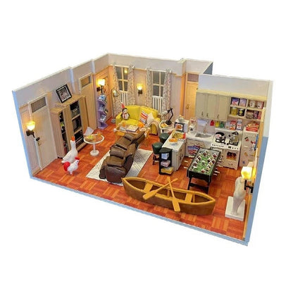 Joey's Apartment DIY Dollhouse kit, a miniature house crafts inspired by the TV show "Friends", perfect for model building lovers, dollhouse collectors, home decor, A great DIY project for "Friends" fans.