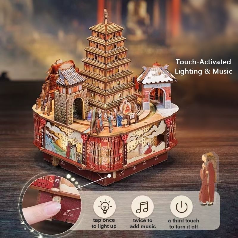 image displaying the touch-activated lighting and music design of the Journey to the West DIY Music Box Puzzle