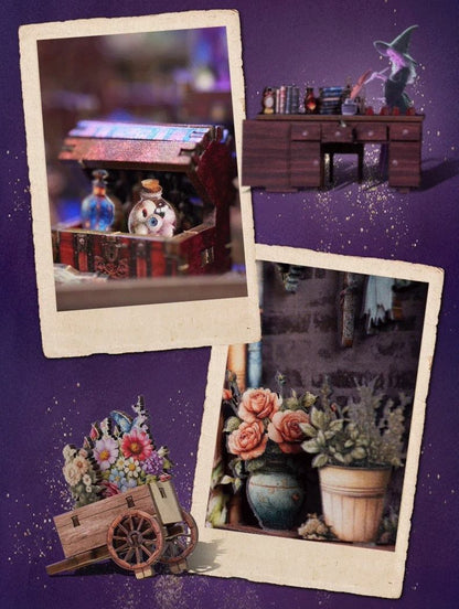 close-up details of Judy's Magic World DIY Wooden Book Nook kit