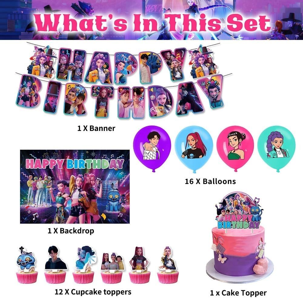 KPop Demon Hunters Birthday Party Decoration Kit