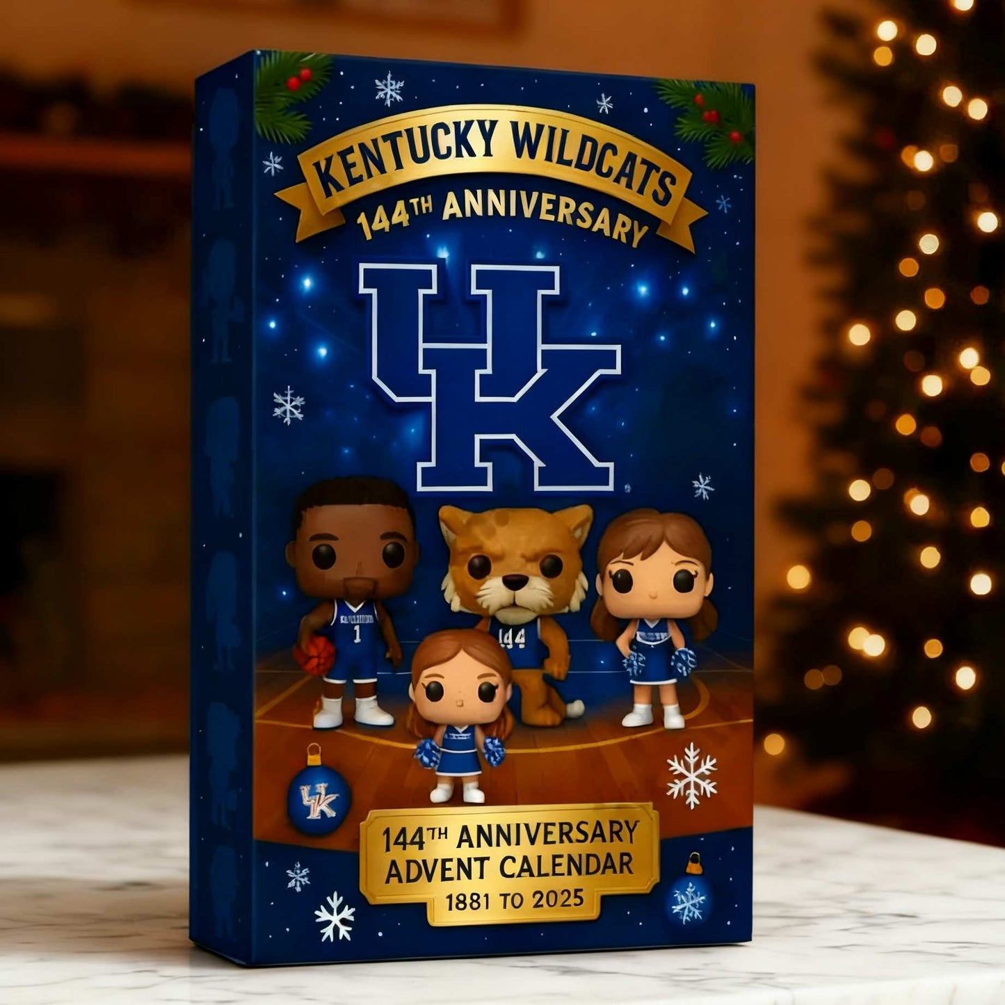 Kentucky Wildcats 144th Anniversary Advent Calendar with characters and festive design.