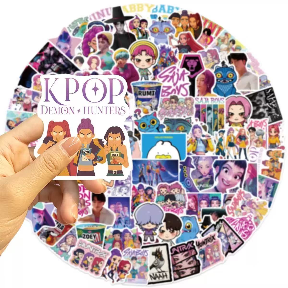 Collection of KPOP-themed stickers displayed on a circular tray.
