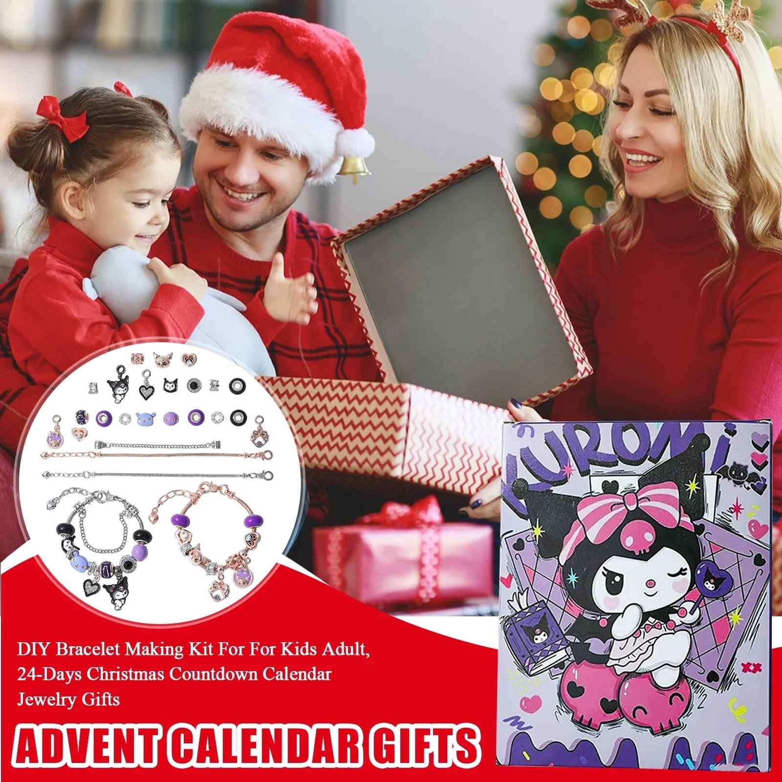 Kuromi DIY Bracelet Set Advent Calendar 2025 | 24 Sanrio Charms
