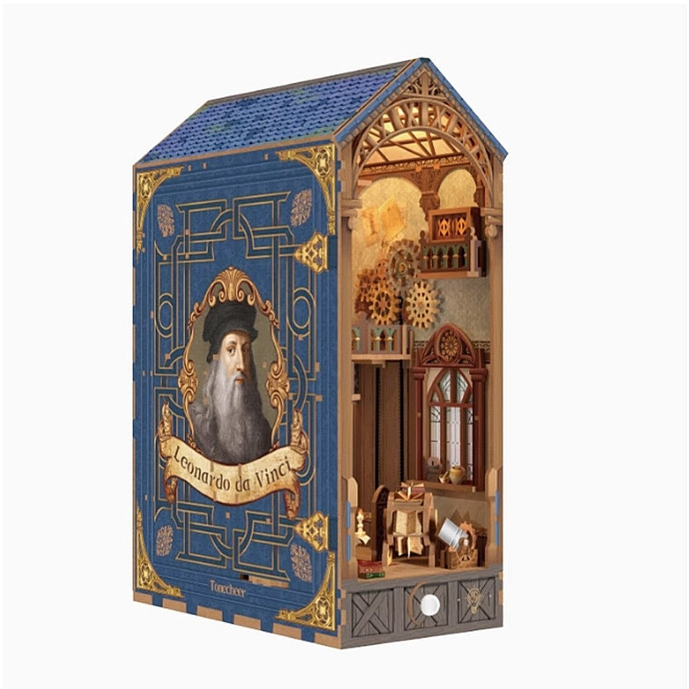 image displaying the side view of Leonardo Da Vinci DIY Book Nook Kit in white background