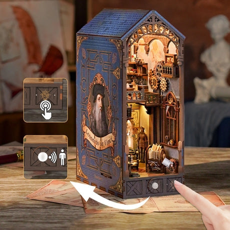 image displaying the two activating modes of Leonardo Da Vinci Book Nook