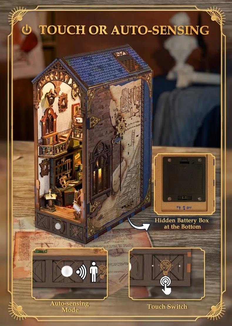 image displaying the touch switch and sensor in Leonardo Da Vinci DIY Book Nook