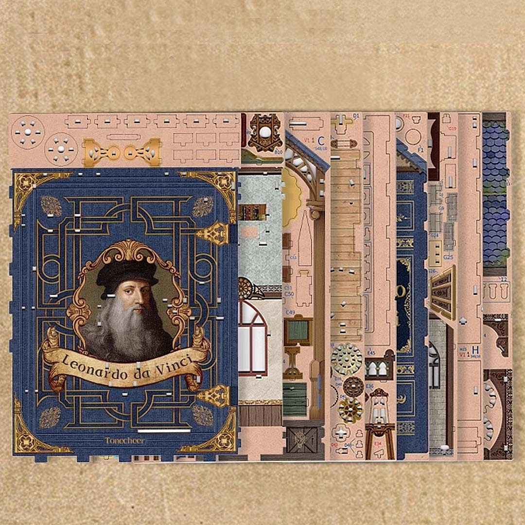 high quality wooden boards of Leonardo Da Vinci Book Nook