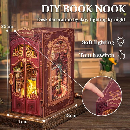 image displaying touch switch design of the assembled Library of Wisdom DIY Book Nook Kit