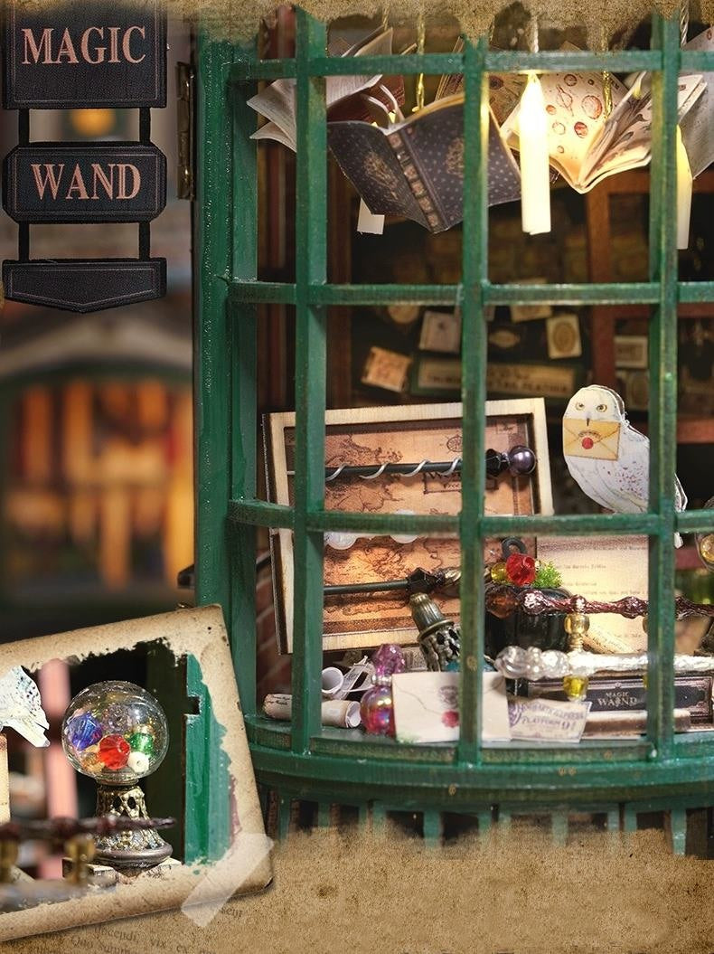 image displaying the shop window of Magic Wand Shop DIY Miniature House Kit