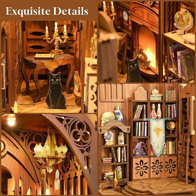 Magic Library DIY Book Nook kit inspired by Harry Potter. perfect for DIY crafting enthusiasts and dollhouse collectors alike. Ideal for bookshelf decor of gift for music or wizarding world lovers