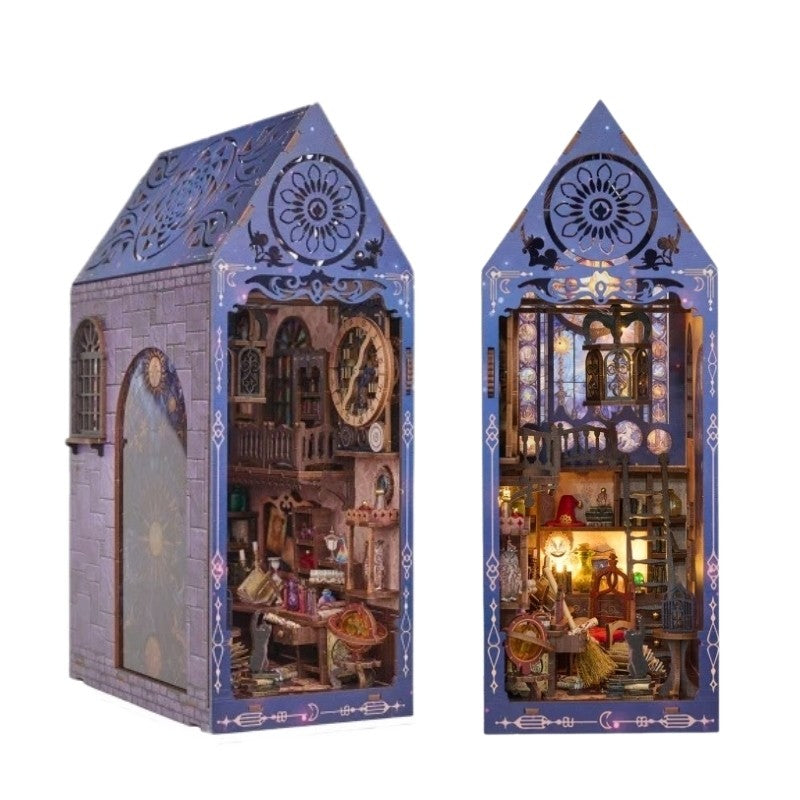 image displays two completed Magic Academy DIY Book Nooks to show different views