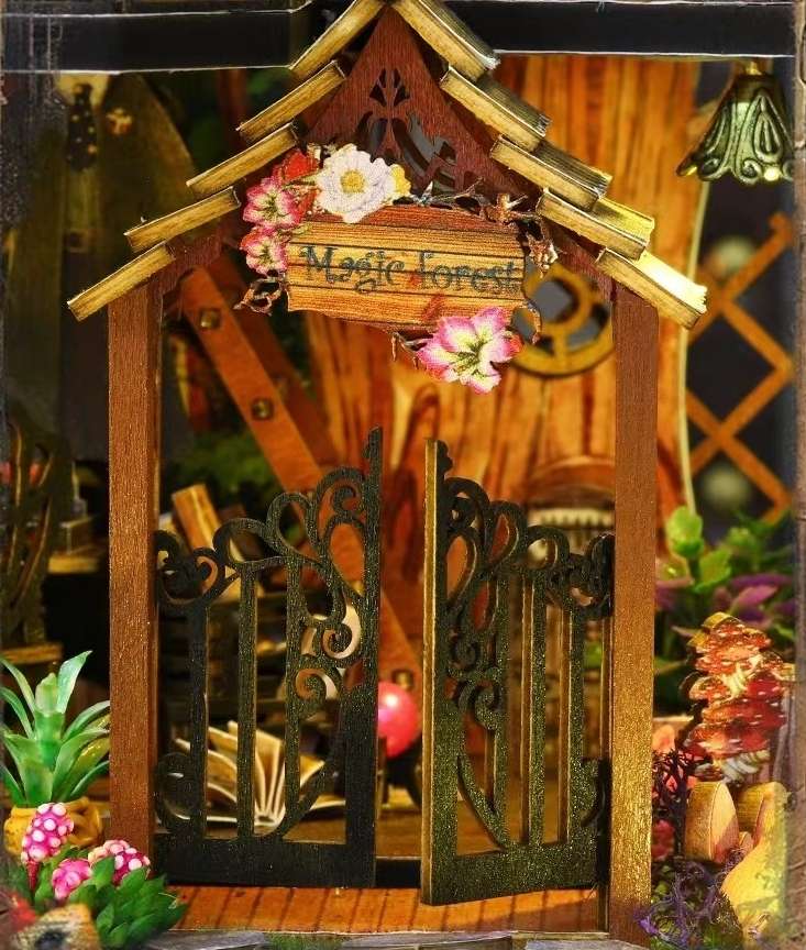 Magic Forest House DIY Dollhouse Kit featuring a miniature magic house with detailed scenes. Perfect for DIY lovers, dollhouse collectors, home decor, A great DIY project for magic world fans.