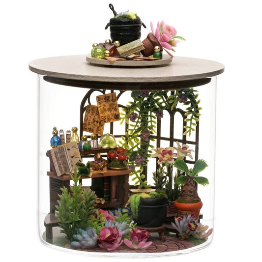 image displaying a assembled Magic Garden DIY Miniature House Kit in Dream Bottle Series in white background