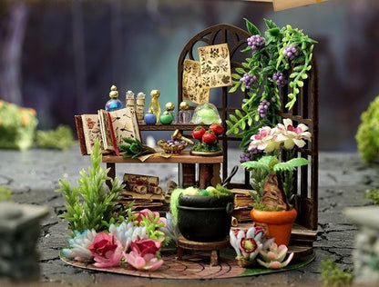 image displaying the assembled Magic Garden DIY Miniature House Kit in Dream Bottle Series before putting bottle on it