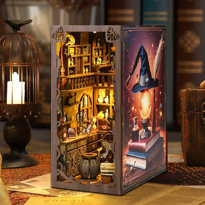 Magic Night DIY Book Nook Kit, A charming miniature 3d wooden puzzles inspired by Harry Potter, perfect for crafting enthusiasts and dollhouse collectors alike. right side view