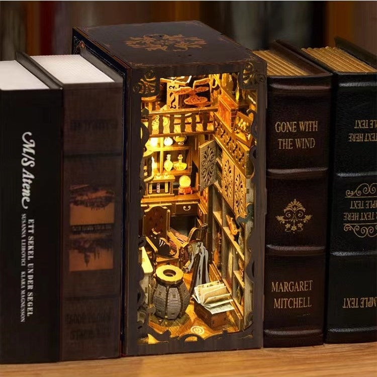 Magic Night DIY Book Nook Kit, A charming miniature 3d wooden puzzles inspired by Harry Potter, perfect for crafting enthusiasts and dollhouse collectors alike.  bookshelf insert decor diorama
