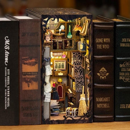 Create a charming reading corner with this wizard themed diy wooden book nook kit