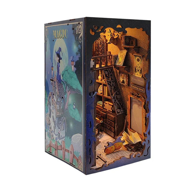 Magic School DIY Book Nook Kit | With Music Box | Bookshelf Insert Decor Diorama | 3D wooden Puzzles Bookend | Miniature House Crafts