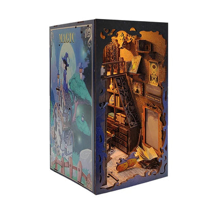 Magic School DIY Book Nook Kit | With Music Box | Bookshelf Insert Decor Diorama | 3D wooden Puzzles Bookend | Miniature House Crafts