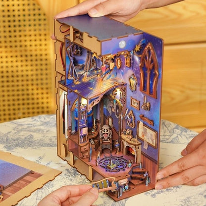 Wooden puzzle of Wizarding World theme with intricate design assembling by hands
