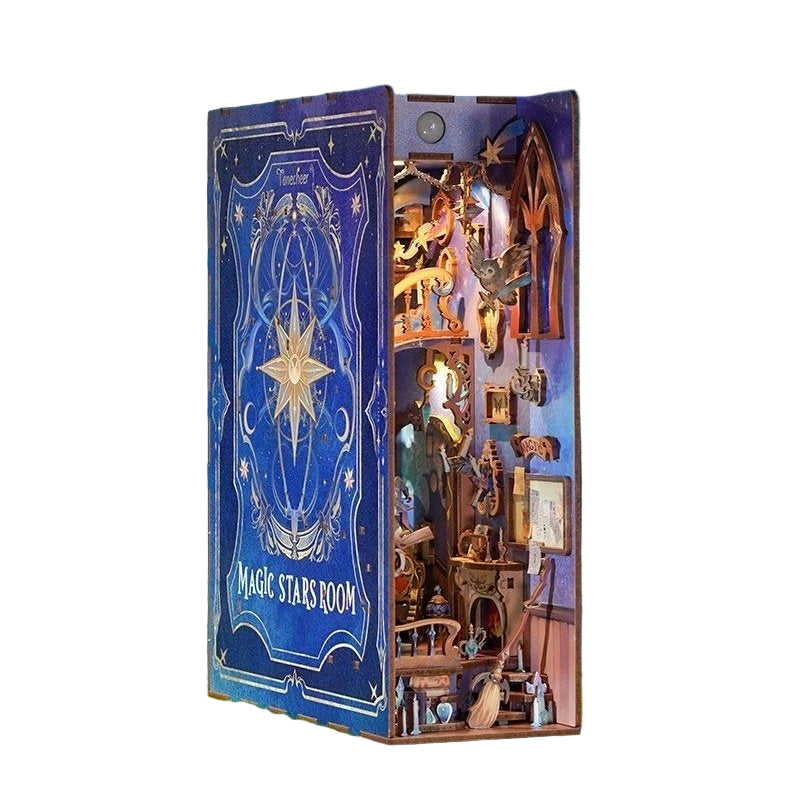 assembled miniature model of a Magic Star Room inside a book nook