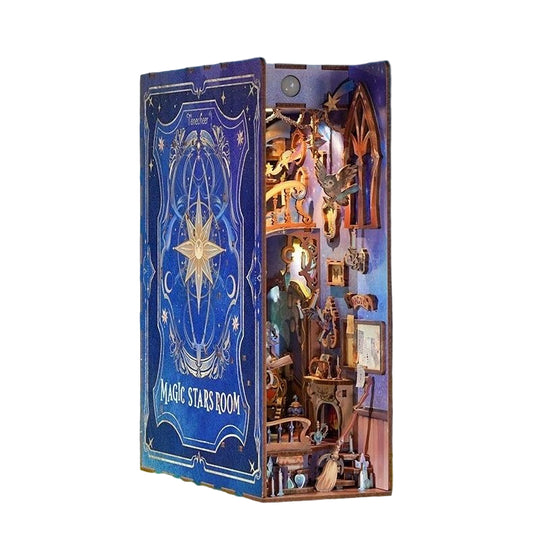 assembled miniature model of a Magic Star Room inside a book nook