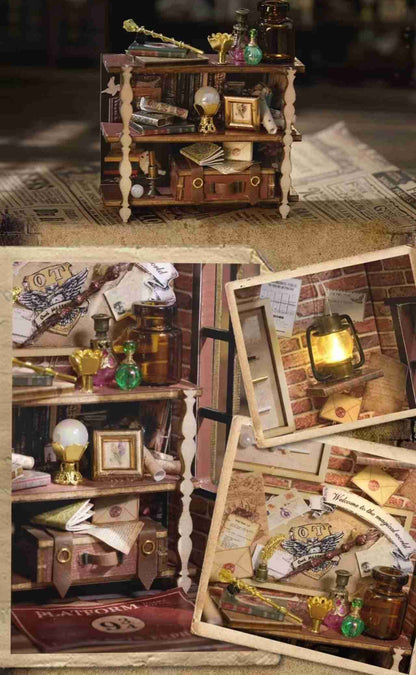 image displaying the miniature furniture cupboard filled with magic items in Magic Wand Shop DIY Miniature House Kit