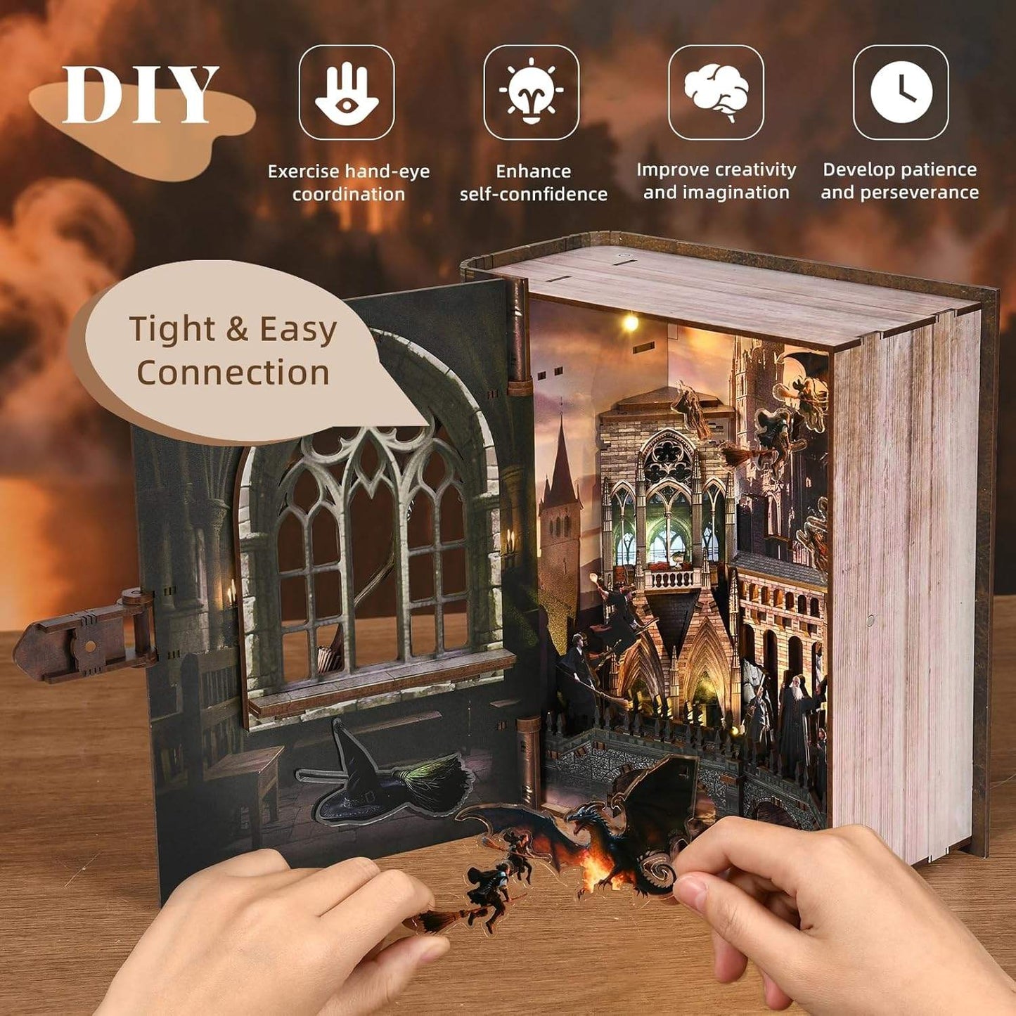 Magical Flight DIY Book Nook Kit - 3D Wooden Wizard Castle Puzzle