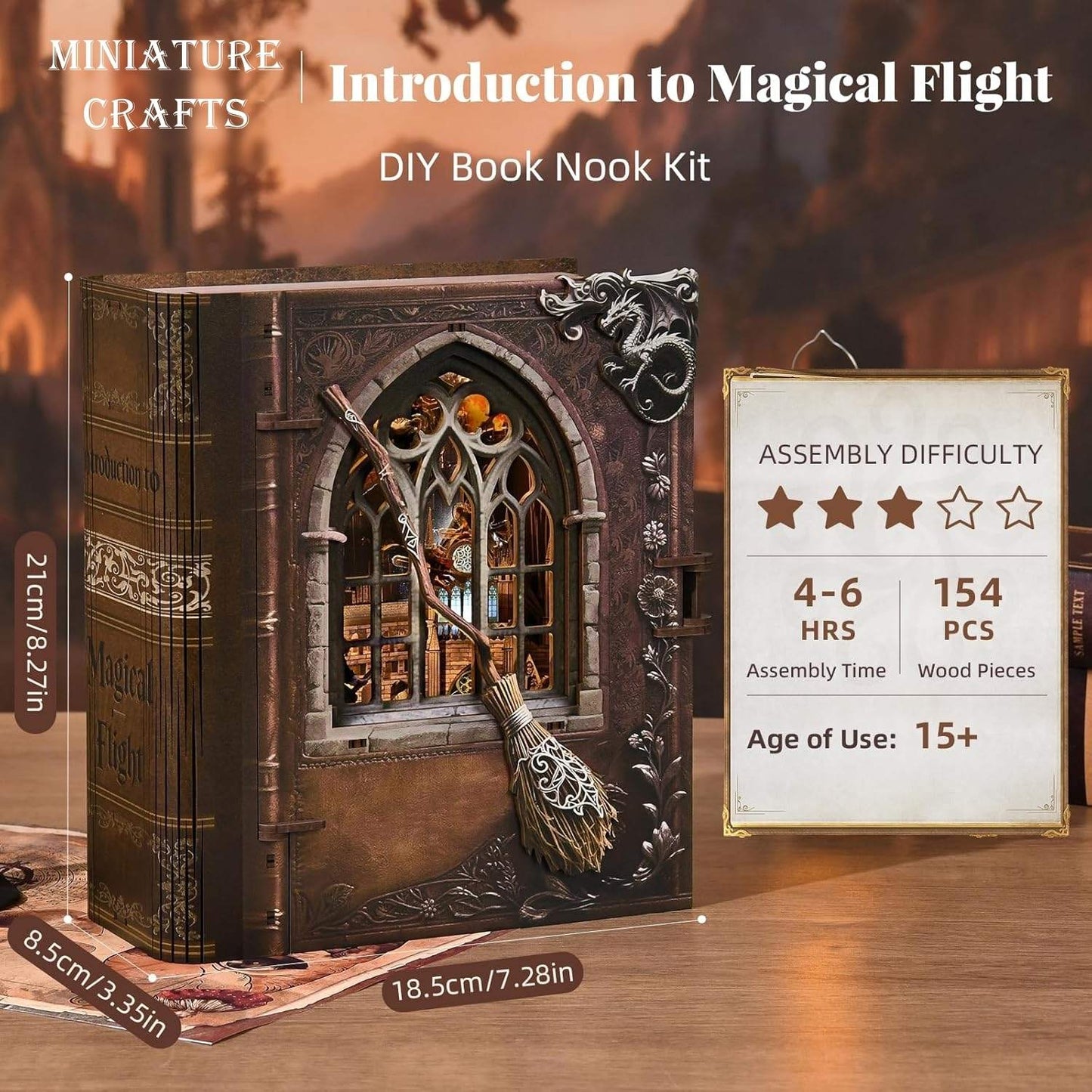 Magical Flight DIY Book Nook Kit - 3D Wooden Wizard Castle Puzzle